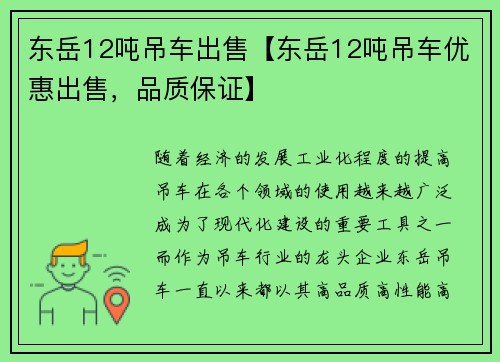 东岳12吨吊车出售【东岳12吨吊车优惠出售，品质保证】