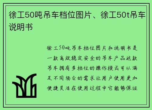 徐工50吨吊车档位图片、徐工50t吊车说明书